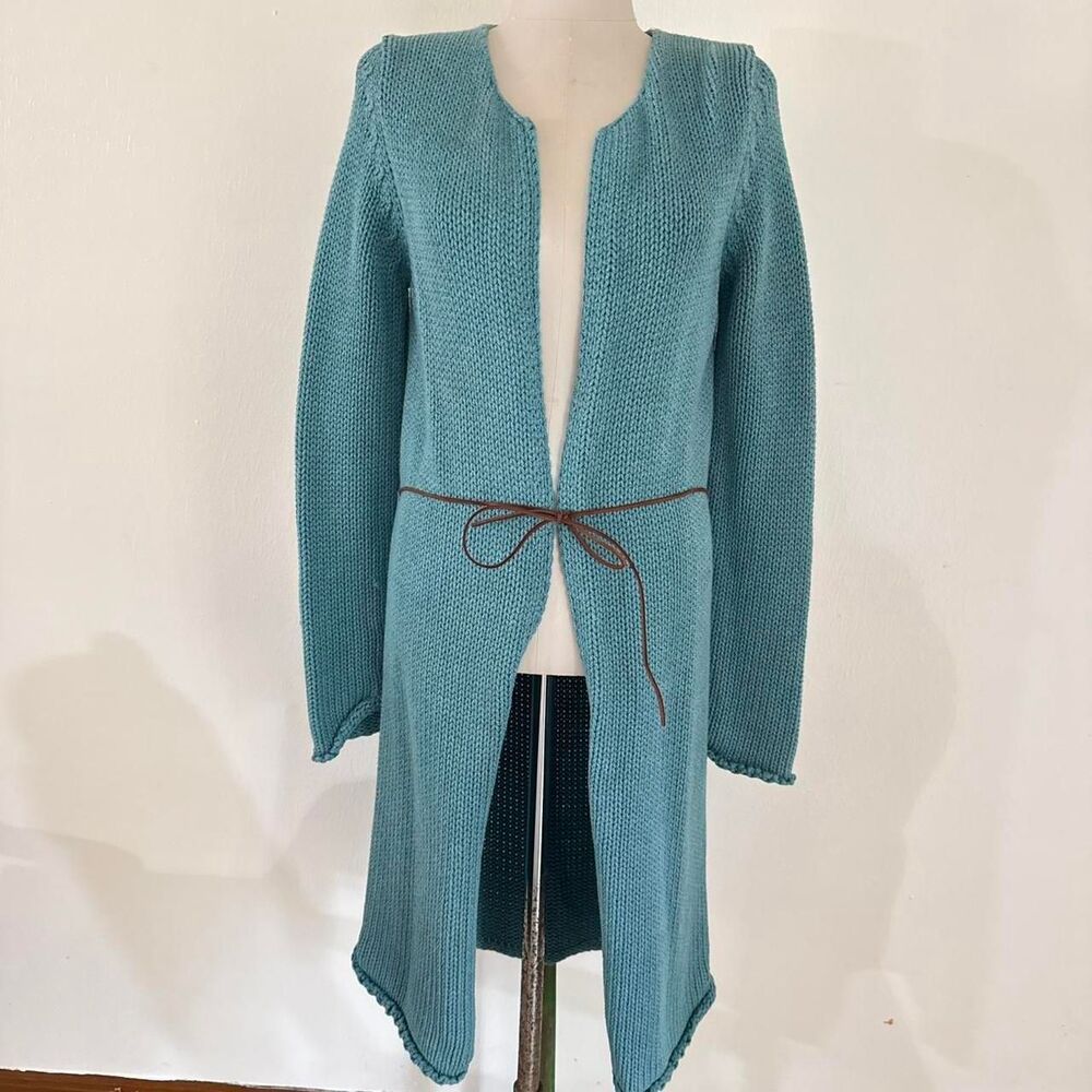 Vintage y2k Deadstock Gap NWT Knit Long Open Face Blue Boho cardigan Sz L cotton